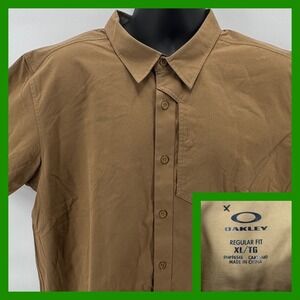 Oakley Short‎ Sleeve Button Up Shirt Mens XL Brown Regular Fit Casual Top